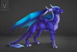  2018 blue_eyes claws digital_media_(artwork) dragon female feral horn minerea purple_scales scales scalie simple_background smile solo teeth western_dragon 