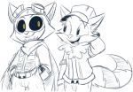  2016 anthro athletic belt big_eyes big_head big_tail black_and_white black_sclera cape cheek_tuft clothed clothing cute digital_drawing_(artwork) digital_media_(artwork) duo eyebrows eyewear facial_hair fluffy fluffy_tail front_view fully_clothed fur gloves goggles happy hat hood jacket league_of_legends line_art long_tail low_res male male/male mammal mask monochrome pants partially_colored portrait riot_games shirt simple_background slim smile square_crossover sweater teemo_(lol) teemo_the_yiffer teeth three-quarter_portrait toony tuft veigar-chan vest video_games white_background yellow_eyes yordle 