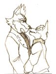  anthro canine clothed clothing cute duo eye_patch eyes_closed eyewear fox fox_mccloud hand_holding hi_res male male/male mammal monochrome nintendo nuzzling silk-ward smile star_fox star_fox_the_animated_series traditional_media_(artwork) video_games wolf wolf_o&#039;donnell 
