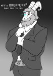  anthro asgore_dreemurr atlantart boss_monster caprine clothed clothing english_text goat grey_background hi_res horn male mammal pose simple_background smile solo text undertale video_games 