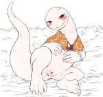  albino anthro blush censored crusch_lulu female flat_chested lizard manmosu_marimo overlord_(series) pussy red_eyes reptile scalie smile solo tattoo tribal_tattoo white_skin 
