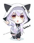  animal_ears animal_hood arm_support azuma_lim azuma_lim_channel bangs black_legwear black_skirt brown_eyes cat_ears cat_hood chibi ear_piercing eyebrows_visible_through_hair hair_between_eyes hood hood_up hoodie kneeling long_hair long_sleeves looking_at_viewer open_mouth outstretched_arm piercing pleated_skirt sidelocks silver_hair skirt solo tanyatonya thighhighs translation_request v-shaped_eyebrows very_long_hair virtual_youtuber white_background white_hoodie 