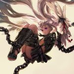  1girl angel angel_wings ass blood bondage chains collar crying female highres injury jun_(seojh1029) original parted_lips pink_eyes skirt solo tears toes white_hair wings 