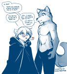  anthro blush brutus_(twokinds) canine clothed clothing clovis_(twokinds) english_text female fox fur hair heat_(disambiguation) hybrid ill in_heat male mammal monochrome simple_background sketch text tom_fischbach topless twokinds white_background wolf 