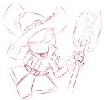  2016 anthro belt big_eyes big_head clothed clothing cute digital_drawing_(artwork) digital_media_(artwork) front_view fur gloves half-length_portrait hat hidden_face holding_object holding_weapon league_of_legends looking_away low_res magic_user male mammal monochrome mouthless no_iris noseless portrait pose red_and_white riot_games robe simple_background sketch slim solo staff standing toony veigar veigar-chan video_games weapon white_background wizard_hat yordle 