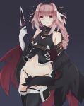 :d arm_belt astolfo_(fate) bandaged_arm bandaged_hands bandages bangs bare_shoulders black_bow black_choker black_legwear black_panties black_shirt blush bow braid buckle chieezuik choker cleavage_cutout commentary_request cosplay cowboy_shot crossdressing dagger dot_nose eyebrows_visible_through_hair fang fate/apocrypha fate_(series) hair_bow hair_intakes hand_up holding holding_dagger holding_weapon jack_the_ripper_(fate/apocrypha) jack_the_ripper_(fate/apocrypha)_(cosplay) long_hair looking_at_viewer lowleg lowleg_panties male_focus multicolored_hair navel night night_sky open_mouth otoko_no_ko panties pink_hair purple_eyes shirt single_braid sky sleeveless sleeveless_shirt smile solo star_(sky) starry_sky stomach streaked_hair thighhighs torn_clothes turtleneck two-tone_hair underwear v-shaped_eyebrows walking weapon white_hair 