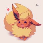  :d blush commentary_request fang flareon full_body gen_1_pokemon heart muuran no_humans open_mouth pokemon pokemon_(creature) red_eyes signature smile solo 