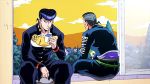  2boys animated drinking higashikata_jousuke jojo_no_kimyou_na_bouken milk multiple_boys nijimura_okuyasu school_uniform window 