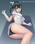  artist_name ass black_hair black_panties blue_eyes breasts commentary dungeon_ni_deai_wo_motomeru_no_wa_machigatteiru_darou_ka gloves hestia_(danmachi) jay156 large_breasts looking_at_viewer panties rei_no_himo solo twintails underwear white_gloves 