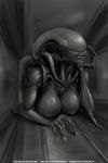  2018 alien alien_(franchise) alien_girl beast_(disambiguation) black_body black_skin black_tail bored breasts claws eyeless female humanoid lips monster monster_girl_(genre) nihilophant not_furry nude stuck vent xenomorph xenophilia 