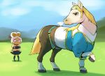  blonde_hair breath_of_the_wild clothing equine eyebrows female feral hair hooves horse humanoid hylian mammal nintendo princess_zelda snort subakitsu sweat the_legend_of_zelda tight_clothing transformation video_games 