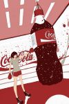  1girl barcode boots bottle brown_shirt chains coca-cola commentary_request grey_shirt original punching punching_bag red_shorts shirt short_sleeves shorts solo standing yokotakumi 