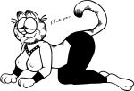  all_fours breasts clothed clothing crossgender english_text father_hill feline female garfield garfield_(series) jim_davis leather line_art mammal n5 nipples partially_clothed smile text tongue tongue_out 