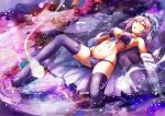  bra breasts cleavage jpeg_artifacts long_hair mayonaka_taruho navel panties purple_eyes purple_hair ribbons saigyouji_yuyuko see_through thighhighs touhou underwear water 