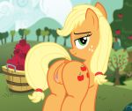  2015 anus apple applejack_(mlp) bedroom_eyes butt clitoris dock earth_pony equine female feral food friendship_is_magic fruit half-closed_eyes horse looking_at_viewer looking_back mammal my_little_pony outside pony puffy_anus pussy pussy_juice seductive shutterflyeqd smile solo 