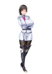  00s 1girl black_hair breasts crossed_arms julia_bloodstone kangoku_academia kangoku_senkan kangoku_senkan_2 kangoku_senkan_3 large_breasts lilith-soft looking_at_viewer pantyhose prison_academia red_eyes short_hair sian solo standing uniform 