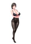  00s 1girl black_hair breasts crossed_arms curvy female full_body game_cg julia_bloodstone kangoku_academia kangoku_senkan large_breasts lilith-soft looking_at_viewer pantyhose prison_academia red_eyes shiny shiny_skin short_hair sian solo standing underwear 