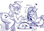  &lt;3 2015 big_macintosh_(mlp) blush body_swap butt canine cat crossgender crossover cutie_mark dialogue dog duo earth_pony equine eyelashes feline female friendship_is_magic hair hair_over_eye hooves horse hybrid looking_at_viewer male mammal marble_pie_(mlp) monochrome my_little_pony onat pony simple_background tem temmie_(undertale) text undertale video_games 