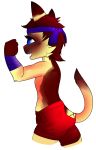  anthro blue_eyes cat clothing cub feline fist fur headband liam male mammal multicolored_fur pose rpg-kitty shorts siamese side_view simple_background teeth two_tone_fur white_background wraps wrist_wraps young 