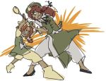  clenched_teeth d-nobi fighting green_eyes green_hat green_vest hat holding holding_staff hong_meiling looking_at_another multiple_girls orange_(touhou) orange_eyes orange_hair red_hair short_sleeves sketch staff star sweat teeth touhou touhou_(pc-98) vest yellow_hat 