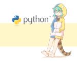  alternate_color bare_legs barefoot blue_eyes blue_hair bow bowtie fan_li_bei_(andycscsmaple) hands_in_pockets hood hoodie kemono_friends python_(programming_language) snake_tail solo tail tail_stand tsuchinoko_(kemono_friends) 