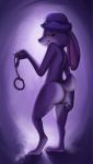  2018 butt clothing disney female handcuffs hat judy_hopps lagomorph looking_at_viewer mammal nude rabbit s1m shackles simple_background smile solo standing zootopia 