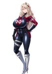  00s 1girl blonde_hair blue_eyes bodysuit breasts eliza_perlman female full_body huge_breasts kangoku_academia kangoku_senkan latex latex_suit lilith-soft long_hair looking_at_viewer parted_lips prison_academia shiny shiny_skin sian smile solo standing 