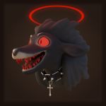  3d_(artwork) ambiguous_gender black_fur blender_(software) bust_(disambiguation) canine cross digital_media_(artwork) dog feral fur halo hybrid lamb_(murkbone) mammal maximusmutinium_(artist) red_eyes red_teeth simple_background solo 