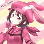  1girl animal_ears animal_hat artist_request bunny_ears bunny_hat llenn_(sao) pink_gloves red_eyes sword_art_online sword_art_online_alternative:_gun_gale_online 