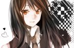  ansatsu_kyoushitsu bangs black_hair checkered checkered_background heart irote kanzaki_yukiko long_hair necktie orange_eyes school_uniform solo 