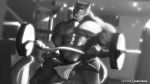  anthro balls bulge clothing erection exercise feline gage_the_panther humanoid_penis looking_at_viewer male mammal monochrome muscular muscular_male panther penis precum solo standing thick_penis underwear weightlifting werethrope workout 