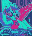 2017 blue_hair clothed clothing color_swatch cute cutie_mark dj equine eyewear female feral friendship_is_magic hair headphones hooves horn inside mammal multicolored_hair music my_little_pony open_mouth open_smile portrait shirt short_hair signature smile solo sorcerushorserus speaker sunglasses tank_top teeth tongue turntable_(disambiguation) two_tone_hair unicorn vinyl_scratch_(mlp) 