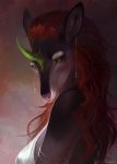  2018 anthro breasts digital_media_(artwork) equine eyelashes female green_eyes hair horn juliathedragoncat mammal red_hair solo unicorn 
