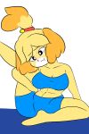  animal_crossing anthro canine dog female hair isabelle_(animal_crossing) mammal nintendo simple_background tonytoran video_games yoga 