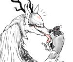  &lt;3 2018 ambiguous_gender anthro antlers beast_(bloodborne) black_and_white_and_red blindfold bloodborne blush bottomless canine clothed clothing duo hat holding_character horn human licking male male/ambiguous mammal nobby_(artist) oral penis penis_lick restricted_palette sex size_difference sweat sweatdrop tongue tongue_out underwear underwear_around_one_leg vicar_amelia 