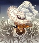  blonde_hair cloud dress grass hat long_hair looking_to_the_side original semcool solo 