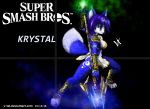  2018 anthro armor big_breasts black_nose blue_fur blue_hair breasts canine claws clothed clothing digital_media_(artwork) dipstick_tail english_text female female_focus fox fur green_eyes hair hi_res holding_object holding_weapon jewelry krystal loincloth mammal melee_weapon multicolored_tail nintendo simple_background smile solo standing star_fox tattoo text thick_thighs toe_claws tribal v-tal video_games weapon white_fur wide_hips 
