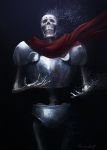  animated_skeleton armor black_background bone clothing dying hi_res humanoid not_furry papyrus_(undertale) particle sad scarf signature simple_background skeleton solo tanzenkat undead undertale video_games 