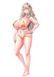  00s 1girl barefoot bikini blonde_hair blue_eyes breasts eliza_perlman female full_body huge_breasts kangoku_academia kangoku_senkan lilith-soft long_hair looking_at_viewer parted_lips prison_academia pubic_hair shiny shiny_skin sian smile solo standing swimwear yellow_bikini 