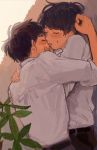  2boys kiss leaves male male_focus multiple_boys wall yaoi 