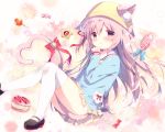  animal_ears artist_name azur_lane bell between_legs black_footwear blue_bow blue_shirt blush bow candy candy_wrapper cat_ears cat_girl cat_tail commentary_request cookie ears_through_headwear food hair_ribbon hat heart heart_tail jingle_bell kindergarten_uniform kisaragi_(azur_lane) lollipop long_hair long_sleeves looking_at_viewer mary_janes one_side_up parted_lips pink_hair pleated_skirt purple_eyes red_bow red_ribbon ribbon school_hat shiratama_(shiratamaco) shirt shoes skirt solo star swirl_lollipop tail tail_bell tail_between_legs tail_bow thighhighs very_long_hair white_legwear yellow_hat yellow_skirt 