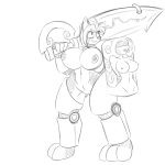  2015 anthro areola armor black_and_white blindfold breasts canine dog female hi_res jrvanesbroek mammal melee_weapon monochrome nipples nude pussy rope shield sketch solo sword weapon 