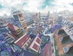  city cityscape cloud cloudy_sky day fisheye highres no_humans original outdoors scenery science_fiction sky tea_sly tower 