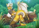  2018 anthro big_breasts breasts butt clothed clothing digital_media_(artwork) dragon female hair hi_res horn knight_dd looking_at_viewer looking_back nipples presenting presenting_hindquarters pussy smile solo tongue tongue_out wings 