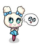  &lt;3 big_eyes bow clothing cute dress ear_bow female green_eyes humanoid legwear lovelitchi mochatchi_(artist) ribbons simple_background smile solo stockings tamagotchi thought_bubble toony white_background 