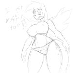  2014 anthro anthrofied big_breasts black_and_white breasts clothed clothing cutie_mark derp_eyes derpy_hooves_(mlp) dialogue digital_drawing_(artwork) digital_media_(artwork) english_text equine feathered_wings feathers female friendship_is_magic hi_res jrvanesbroek mammal monochrome my_little_pony navel nipples panties pegasus sketch solo standing text topless underwear wide_hips wings 