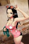  1girl bare_shoulders black_hair blue_eyes breasts cleavage eyewear_on_head glasses hair_slicked_back iury_padilha iurypadilha large_breasts long_hair looking_at_viewer nico_robin one_piece smile solo sunglasses 