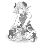  animal_ears crossed_legs drawfag facial_mark gajel_(last_period) gloves goat_horns greyscale last_period looking_at_viewer male_focus monochrome sandals sitting sketch smile spiked_gloves 