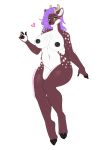  &lt;3 antlers breasts cervid dark_nipples ear_piercing ear_ring female hair heterochromia hooves horn kitsunewaffles-chan mammal nipple_piercing nipples nude piercing purple_hair simple_background smile solo spots white_background 