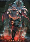  bell bell_collar black_hair breasts cleavage collar collarbone commission curvy cutesexyrobutts demon_girl demon_tail demon_wings head_wings highres huge_breasts leaning_forward light_smile lips long_hair looking_at_viewer monster_girl original pentagram purple_eyes solo succubus tail thick_thighs thighhighs thighs white_hair wide_hips wings 